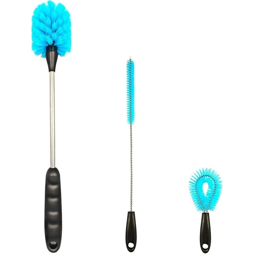 3-in-1‎ Water Bottle Brush Set Stainless Steel Long Handle Straw Cleaner Blue